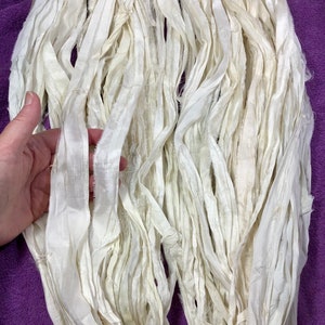 10 yd Recycled Sari Silk Ribbon Off White Tassel Boho Junk Journal Dreamcatcher Costume Jewelry Fair Trade Fiber Art Supply