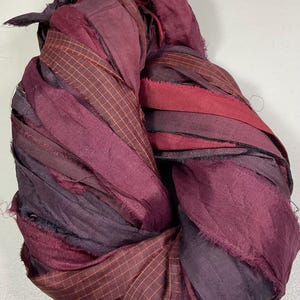 Exceptional Sari Ribbon Burgundy Browns w/Some Print Tassel Boho Junk Journal Dreamcatcher Garland Jewelry Fair Trade Fiber Art Supply