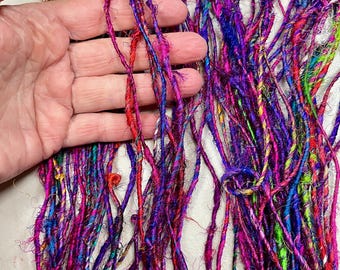 10 yd Recycled Sari Silk Yarn Jewel Tone Tassel Boho Journal Dreamcatcher Jewelry Garland Supply Fiber Weave Felting Supply