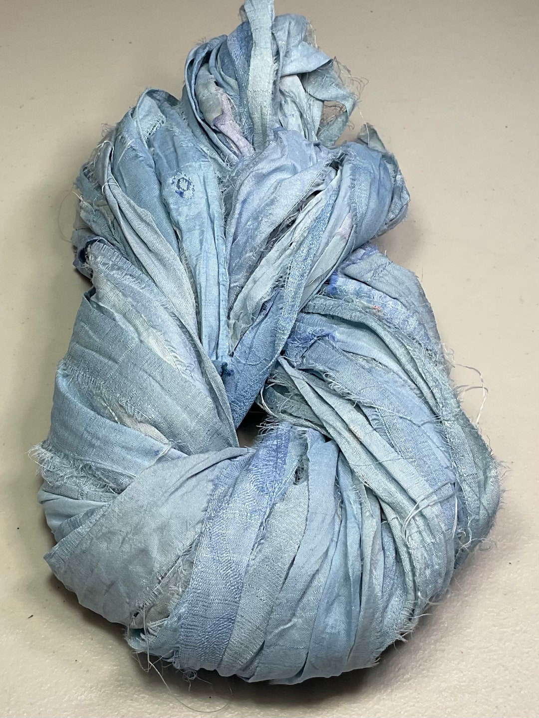 Recycled Sari Ribbon Faded Denim Blue Shades Jewelry Tassel Boho ...