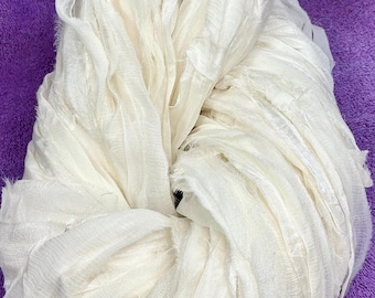 Beautiful White Chiffon Sari Silk Ribbon Tassel Junk Journal Fiber Beads Dreamcatcher Garland Fair Trade Wedding Theater Costume Supply