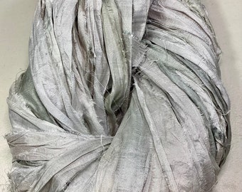 Pale Silvery Grey Sari Ribbon Tassel Dreamcatcher Free Shipping Junk Journals Fair Trade Jewelry Felt Fiber Art Supply