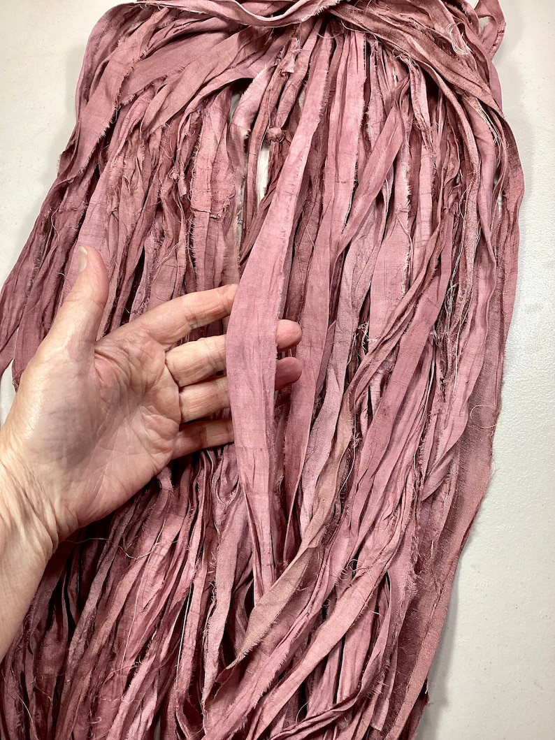 10 yd Sari Silk Ribbon Dusty Rose/Mauve Easter Crafts Tassel Craft Journal Ribbon Jewelry Free Shipping Garland Fair Trade Fiber Art Supply image 1