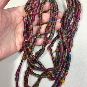 10 ft Art Yarn Remnant Recycled Silk Sliver Jewel Tones Boho Junk Journal Free Shipping Weave Craft Supply Fiber Art Felt Supply image 4