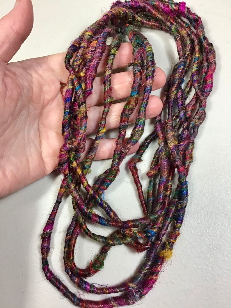 10 ft Art Yarn Remnant Recycled Silk Sliver Jewel Tones Boho Junk Journal Free Shipping Weave Craft Supply Fiber Art Felt Supply image 4