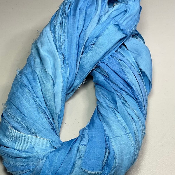 Recycled Sari Silk Ribbon Blue Jewelry Tassel Boho Journal Fiber Bead Dreamcatcher Free Shipping Fair Trade Felt Fiber Art Supply