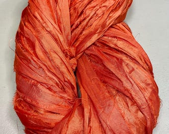 Soft Recycled Sari Ribbon Salmon Orange Tassel Jewelry Boho Junk Journal Dreamcatcher Fair Trade Weave Fiber Art Supply
