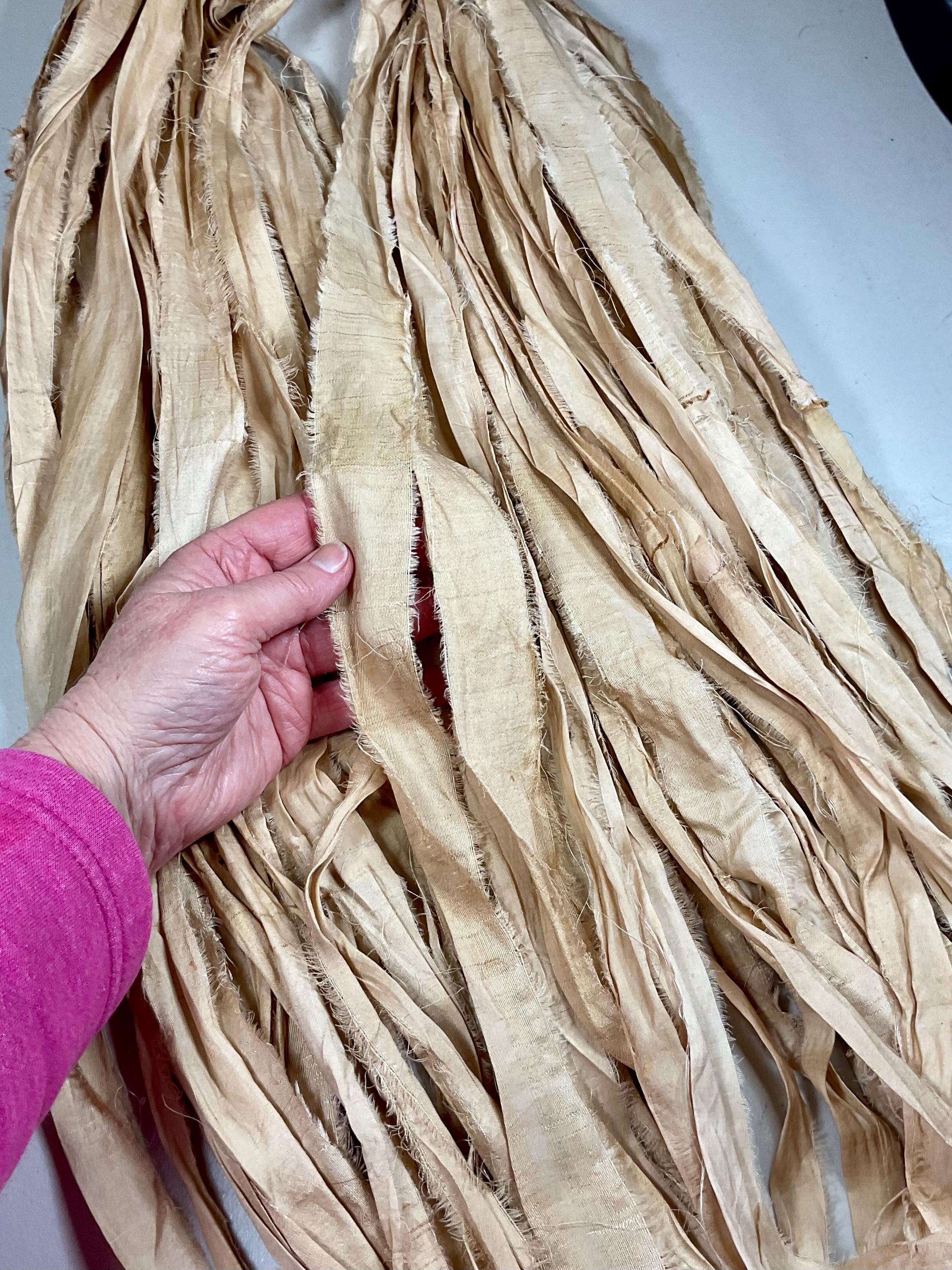 10 yard Sari Ribbon Warm Tan Tassel Boho Junk Journal Dreamcatcher Jewelry  Art Eco Gift Wrap Fair Trade Fiber Art  Supply