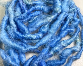 10 ft Art Yarn Remnant Animal Sanctuary Sky Blue Soft Border Leicester Wool Tassels Boho Journals Weave Fiber Art Felt