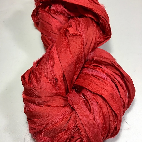 Recycled Sari Silk Ribbon Bright Red Tassel Dreamcatcher Holiday Free Shipping Garland Jewelry Fair Trade Weave Fiber Art Supply
