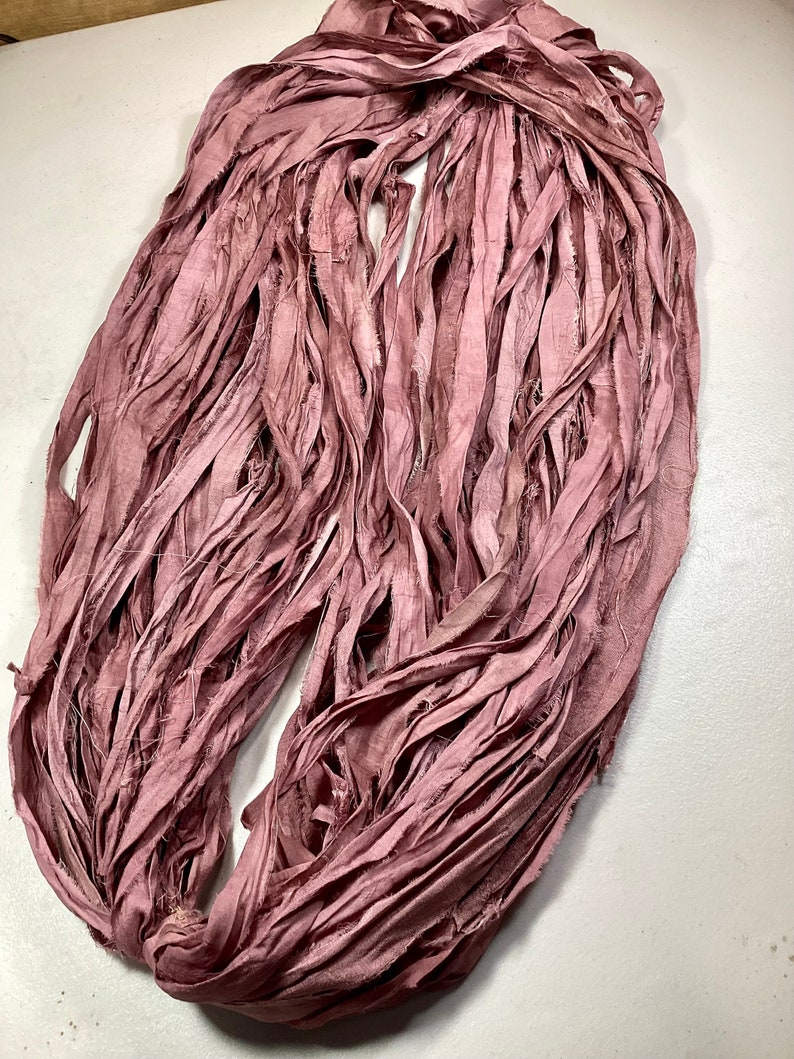 10 yd Sari Silk Ribbon Dusty Rose/Mauve Easter Crafts Tassel Craft Journal Ribbon Jewelry Free Shipping Garland Fair Trade Fiber Art Supply image 6