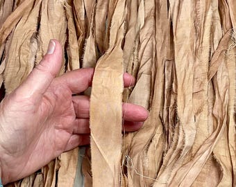 10 yard Recycled Sari Ribbon Tan Jewelry Tassel Boho Junk Journal Shabby Chic Color Dreamcatcher Fiber Art Supply
