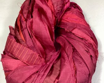 Sari Ribbon Multishade  Reds Tassels Dreamcatcher Boho Junk Journal  Free Shipping Garland Jewelry Fair Trade Weave Fiber Art Supply