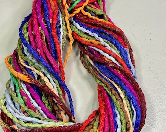 Multishade Silk Cord Yarn Fiber Bead Boho Junk Journal Dreamcatcher Fiber Art Weave Gift  Wrap Felting Supply