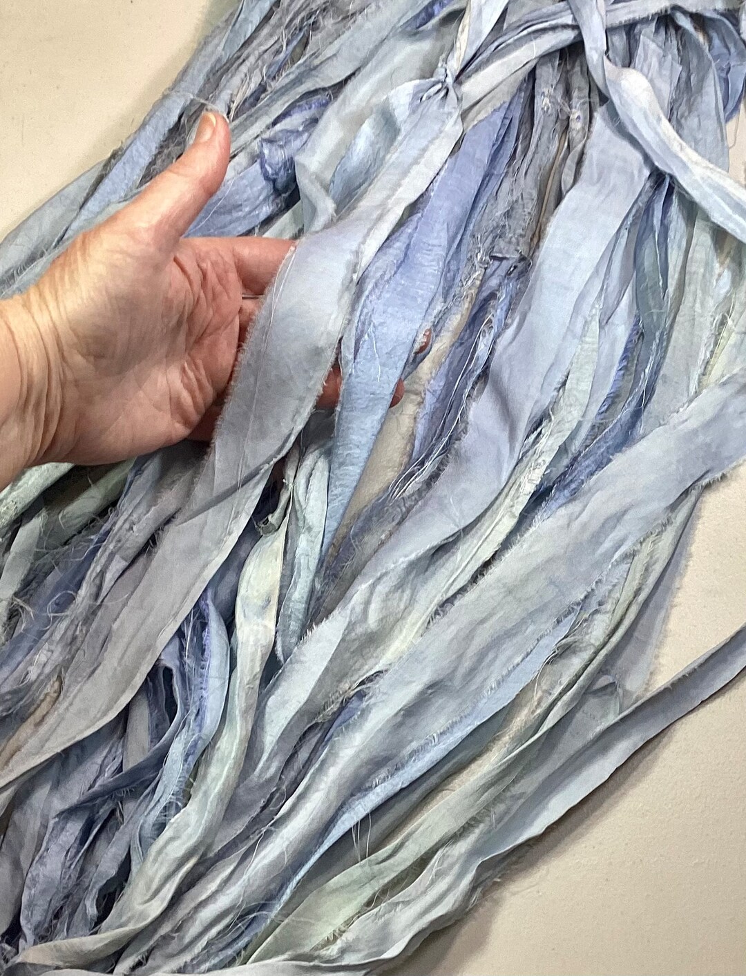 10 Yd Recycled Sari Ribbon Faded Denim Blue Jewelry Boho Junk Journal ...