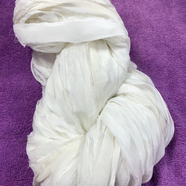 Excellent White Chiffon Sari Silk Ribbon Tassel Junk Journal Fiber Beads Dreamcatcher Garland Fair Trade Wedding Theater Costume Supply