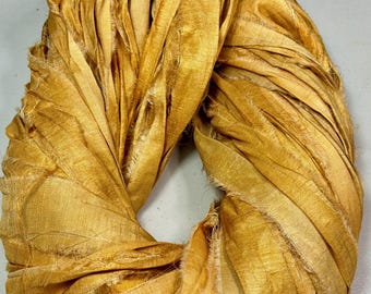 Recycled Sari Ribbon Mustard Yellow Tassels Junk Journals Jewelry Dreamcatcher Garland  Craft Gift Wrap Fiber Art Supply