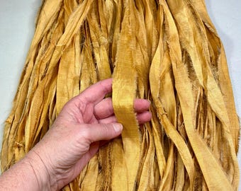 10 yd Sari Silk Ribbon Mustard Yellow Fall Holiday Junk Journal Tassel Jewelry Dreamcatcher Garland Lampshade Scrapbook Fiber Art Supply