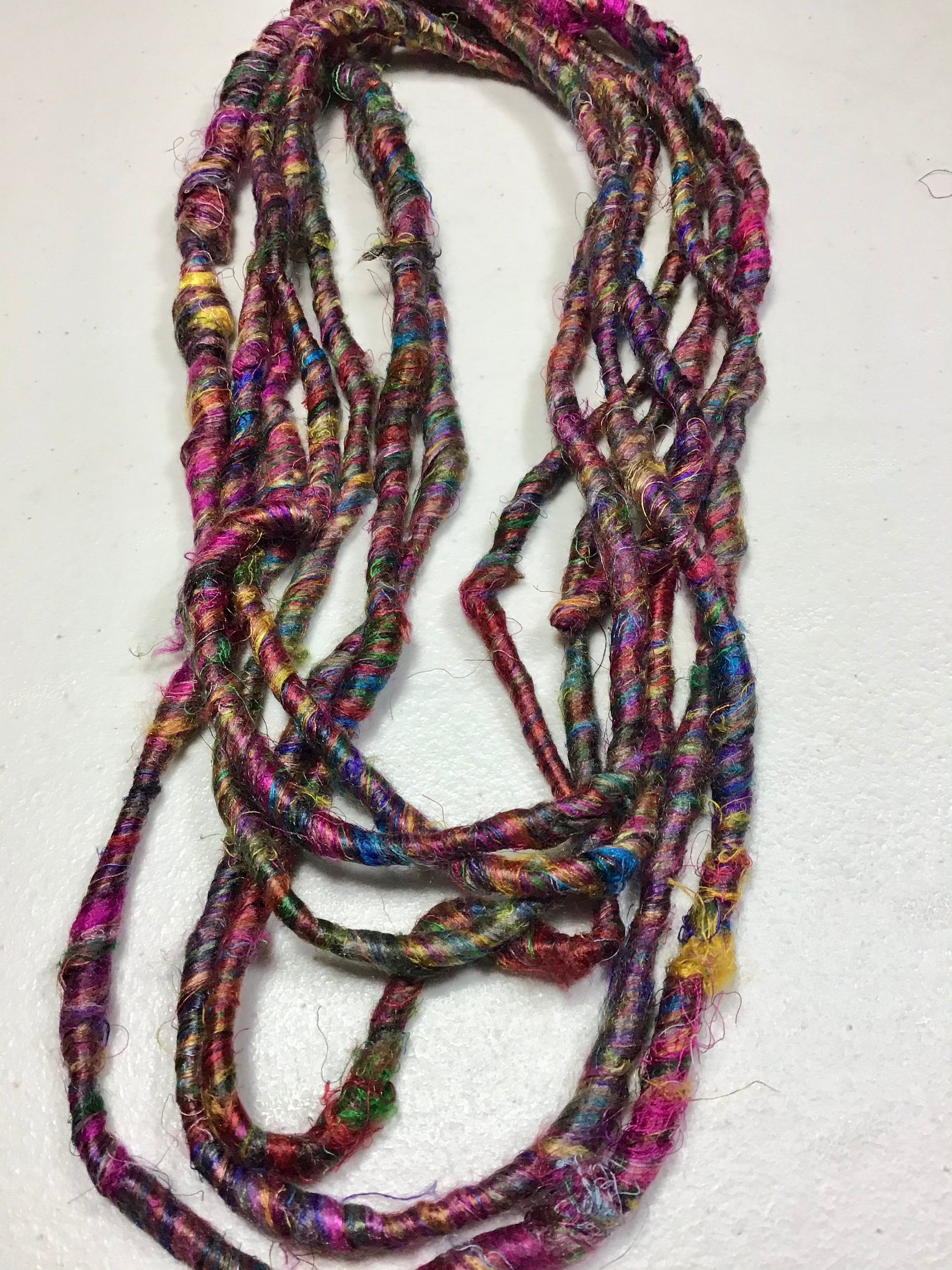 10 Ft Art Yarn Remnant Recycled Silk Sliver Jewel Tones Boho Etsy