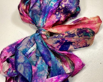 10 Yards Summery Tie Dye Sari Ribbon Tassel Boho Junk Journal Fiber Beads Garland Prayer Flags Dreamcatcher Jewelry Free Shipping Weave