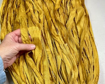 10 yd Sari Silk Ribbon Mustard Yellow Fall Holiday Junk Journal Tassel Jewelry Dreamcatcher Garland Lampshade Scrapbook Fiber Art Supply