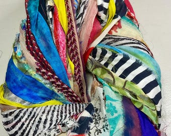 Exceptional Chiffon 738 Printed Recycled Sari Silk Ribbon Shabby Chic Tassel Boho Junk Journal Weave Fiber Art
