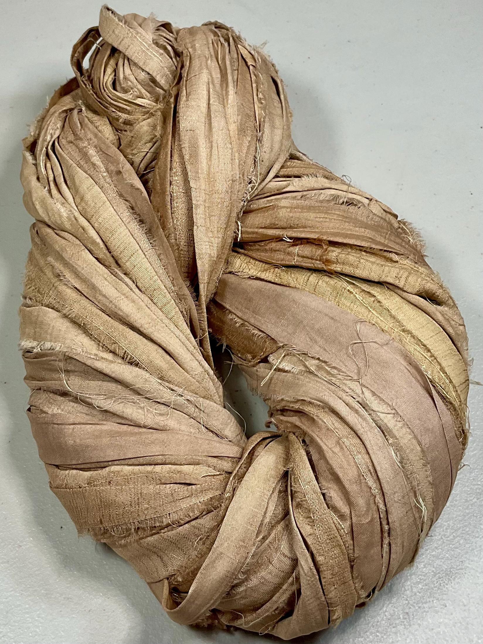 Recycled Sari Ribbon Tan Tassel Boho Junk Journal Dreamcatcher Jewelry  Art Eco Gift Wrap Fair Trade Fiber Art  Supply