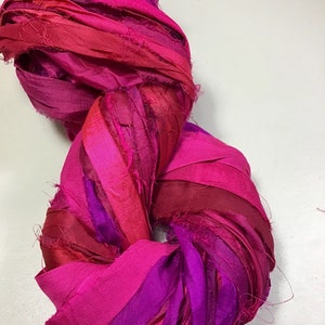 Recycled Sari Silk Ribbon Pinks and Berry Tassels Dreamcatcher Journal Craft Ribbon Jewelry Garland Fair Trade Fiber Art Felt Supply image 5