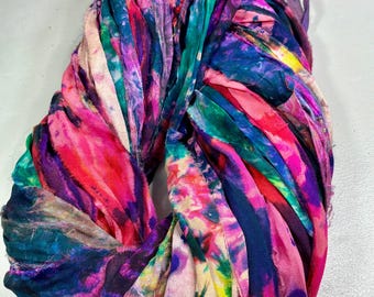 CHIFFON Tie Dye 123 Sari Ribbon Tassel Boho Junk Journal Fiber Beads Garland Prayer Flags Dreamcatcher Fall Colors Jewelry Weave