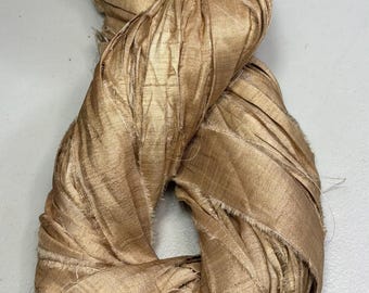 Recycled Sari Ribbon Light Brown/Tan Tassel Boho Junk Journal Dreamcatcher Jewelry  Art Eco Gift Wrap Fair Trade Fiber Art  Supply