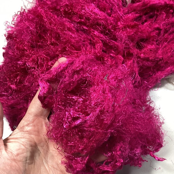 1 ounce Bright Fuchsia Pink Banana Fiber Textured Journal Vegan Batt Addition Spin Fiber Art Weave Felting Supply