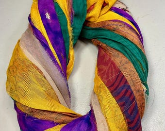 Chiffon 624 Printed Recycled Sari Silk Ribbon Shabby Chic Tassel Boho Junk Journal Weave Fiber Art