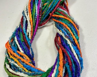 Silk Cord 942 Multicolored Tassel Fiber Bead Boho Junk Journal Dreamcatcher Fiber Art Weave Gift Wrap Felting Supply