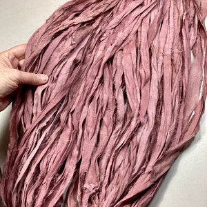 10 yd Sari Silk Ribbon Dusty Rose/Mauve Easter Crafts Tassel Craft Journal Ribbon Jewelry Free Shipping Garland Fair Trade Fiber Art Supply image 5