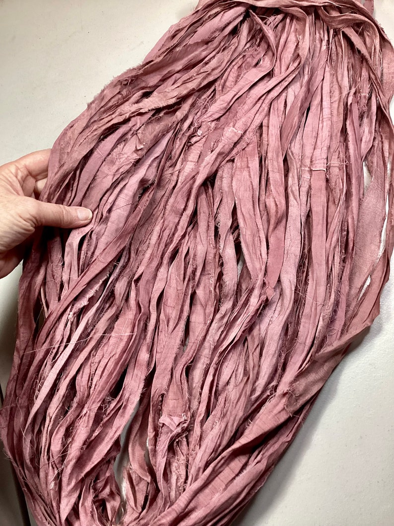 10 yd Sari Silk Ribbon Dusty Rose/Mauve Easter Crafts Tassel Craft Journal Ribbon Jewelry Free Shipping Garland Fair Trade Fiber Art Supply image 5