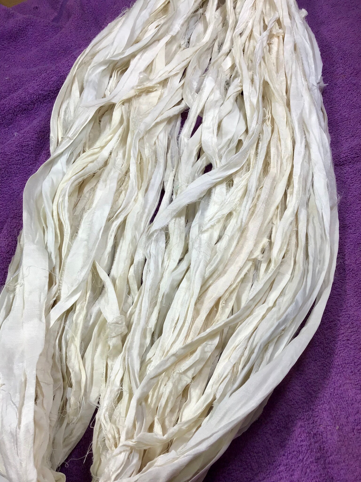 10 Yd Recycled Sari Silk Ribbon off White Tassel Boho Junk - Etsy
