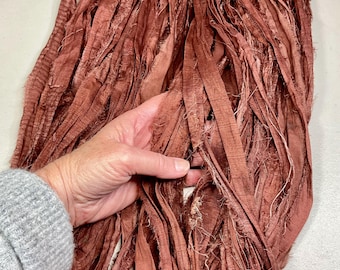 10 yd Recycled Sari Ribbon Dark Chocolate Brown Tassel Craft Ribbon Dreamcatcher Jewelry  Art Eco Gift Wrap Fair Trade Fiber Art  Supply