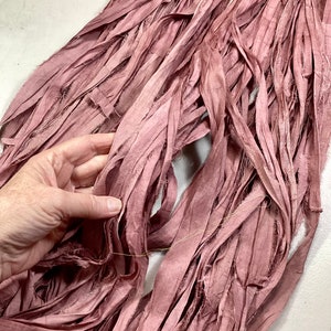 10 yd Sari Silk Ribbon Dusty Rose/Mauve Easter Crafts Tassel Craft Journal Ribbon Jewelry Free Shipping Garland Fair Trade Fiber Art Supply image 4