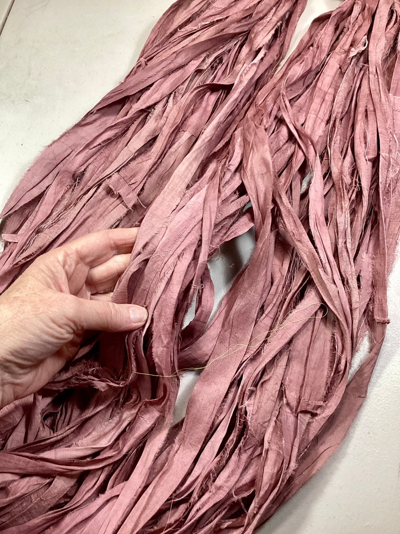 10 yd Sari Silk Ribbon Dusty Rose/Mauve Easter Crafts Tassel Craft Journal Ribbon Jewelry Free Shipping Garland Fair Trade Fiber Art Supply image 4