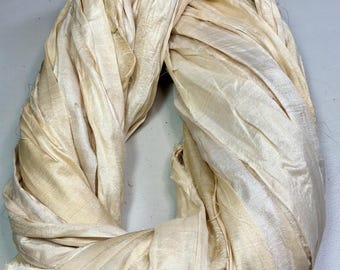 Discounted/Weak Areas 918 Sari Ribbon Off White/Ivory Boho Junk Journal  Tassel Vintage Shabby Chic Dreamcatcher Fiber Art