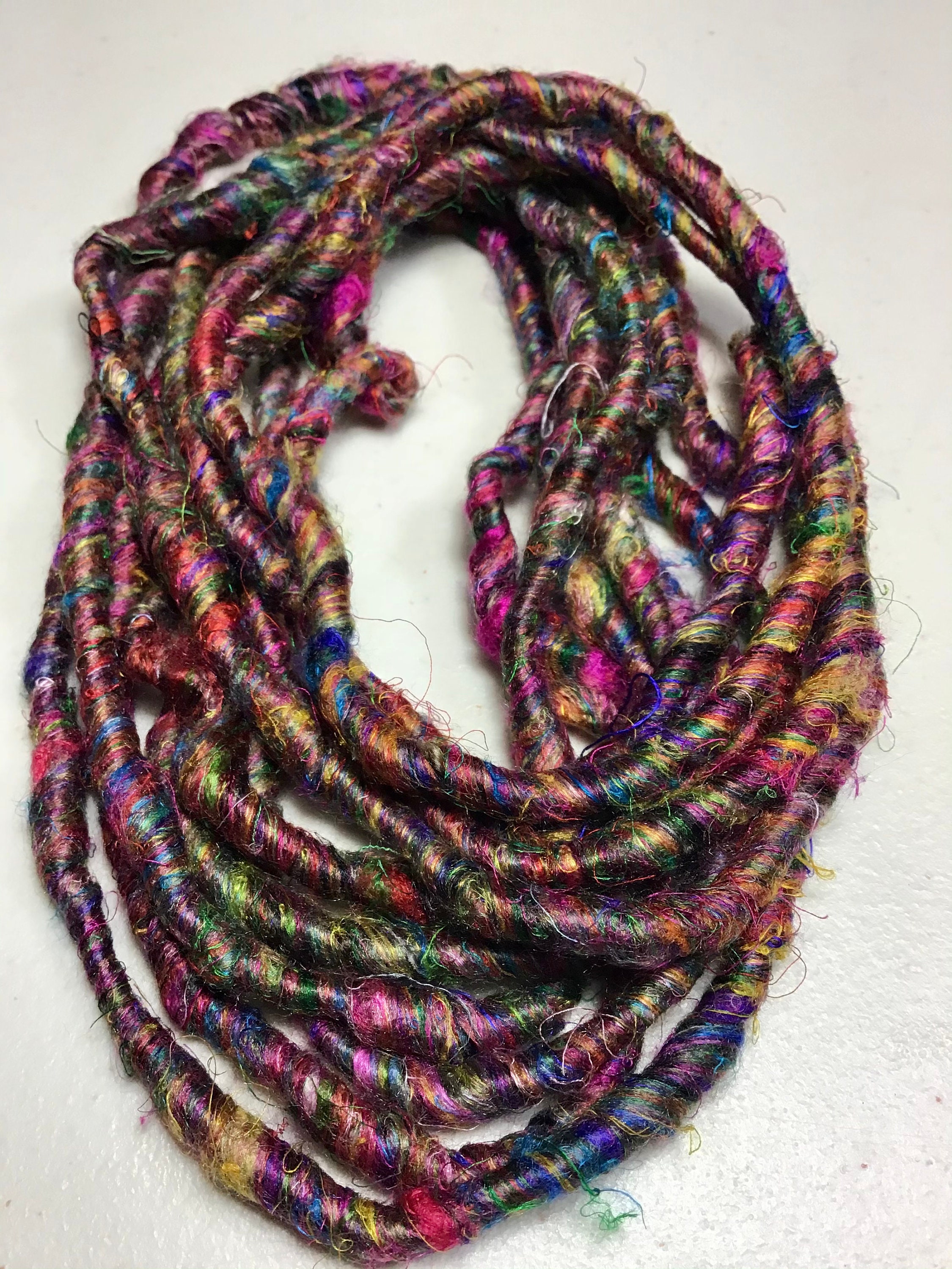 10 Ft Art Yarn Remnant Recycled Silk Sliver Jewel Tones Boho Etsy