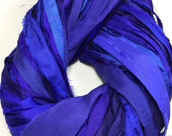 Beautiful Sari Ribbon Blue Cobalt Royal Junk Journal  Supply Dreamcatcher Jewelry Fair Trade Fiber Art