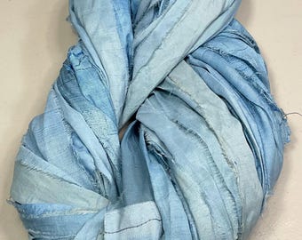 Recycled Sari Silk Ribbon Blue Jewelry Tassel Boho Journal Fiber Bead Dreamcatcher Fair Trade Felt Fiber Art Supply