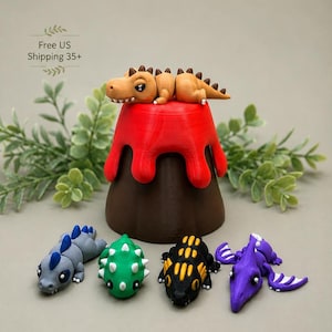 Dinosaur Volcano 3D Printed Playset Mini Dinosaur Toys for Kids Screen Free Travel Gift Dino Party Favor Sensory Toy Gift for Boys Under 20