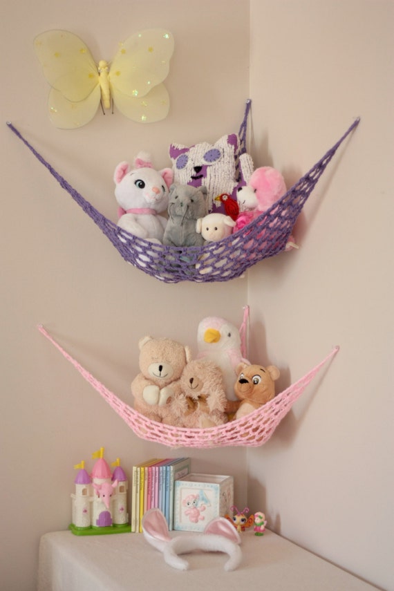 Stuffed Animals Hammock Net, Pink Stuffed Animal Toy Storage Hammock With Lace Tassels, Corner Stuffed Animal Hammock For Bedroom Wall Decor-Pink