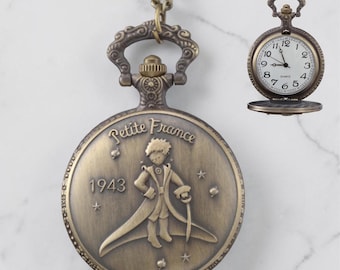 Antique Bronze Pocket Watch Necklace, Steampunk Quartz Fob Pendant, Unisex Chain Jewelry