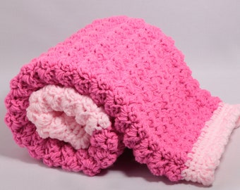 Extra Thick Blanket, Two Shades of Pink Blanket for a Christening or Shower Gift,