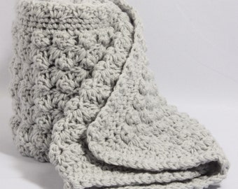 Grey Baby Blanket, Handmade Crochet Gift, Thick and Cosy for a  Baby Boy Heirloom, Christening, Shower gift,