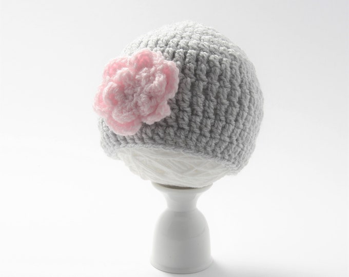 Baby Hat, Crochet Baby Beanie Hat, Knit Hospital Hat,  Preemie Hat, Baby Girl Gift,  Preemie / 0-3 months Baby Shower Gift