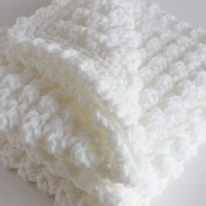 Crochet baby blanket, extra thick white baby blanket for christening or baby shower image 5